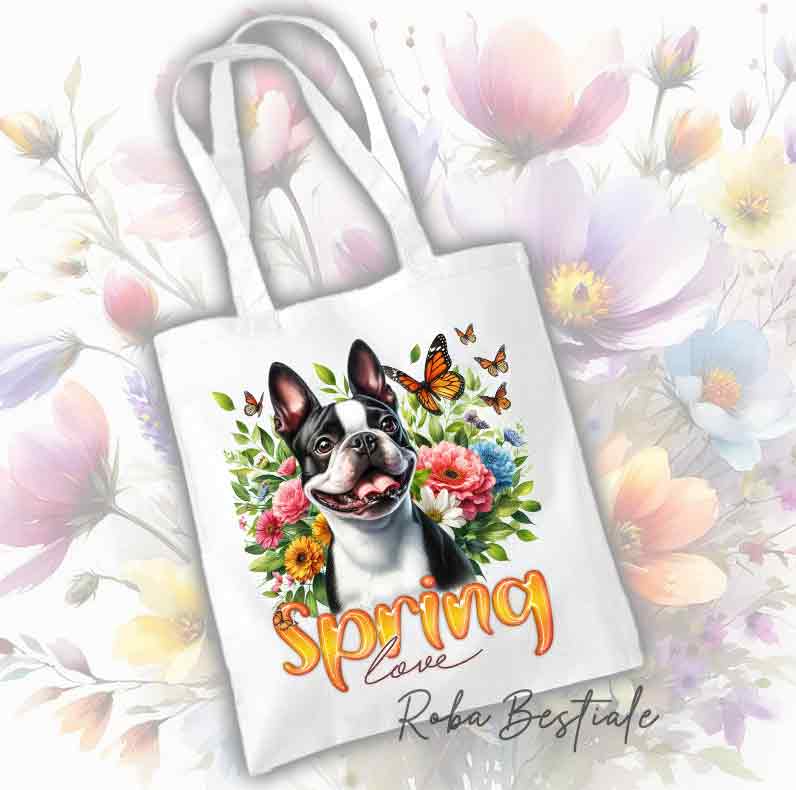 SPRING LOVE Shopper - BOSTON TERRIER White & Black