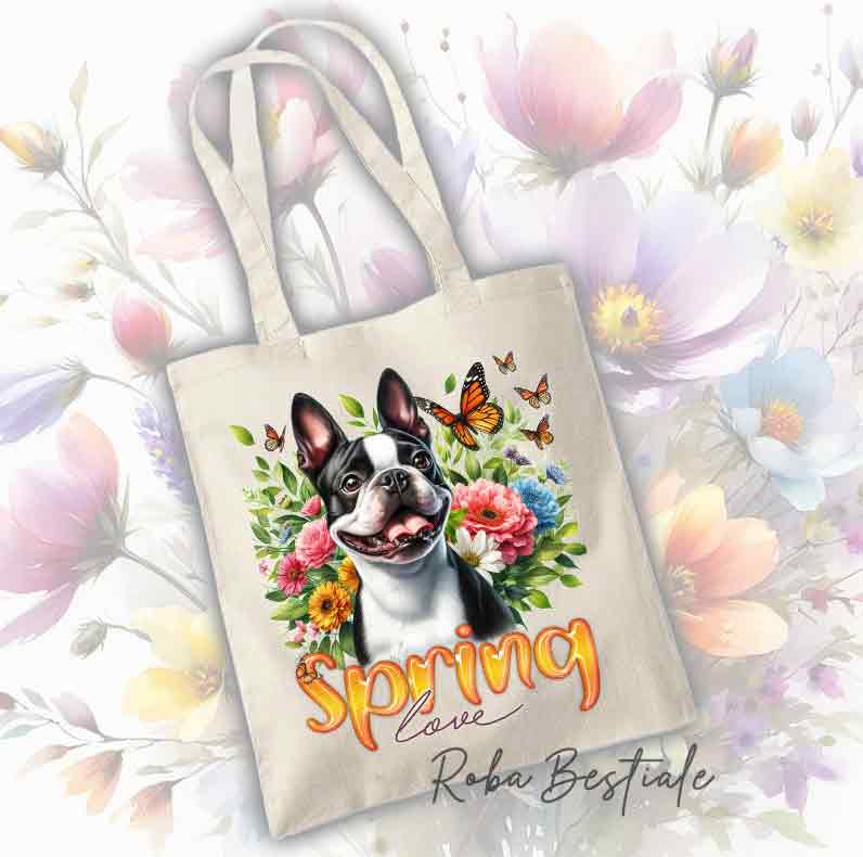 SPRING LOVE Shopper - BOSTON TERRIER White & Black