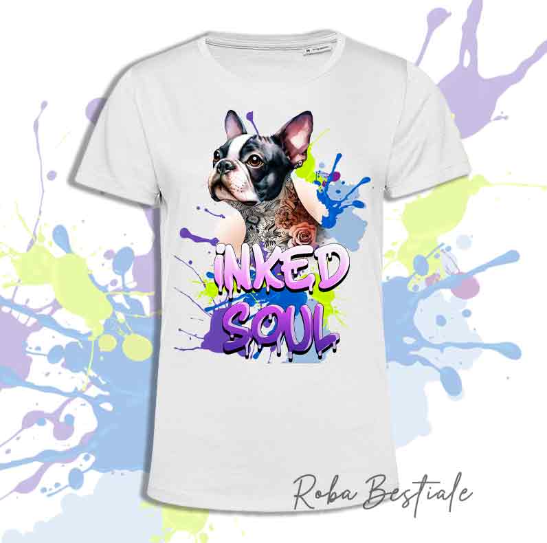 T-Shirt INKED SOUL - BOSTON TERRIER Bianco & Nero