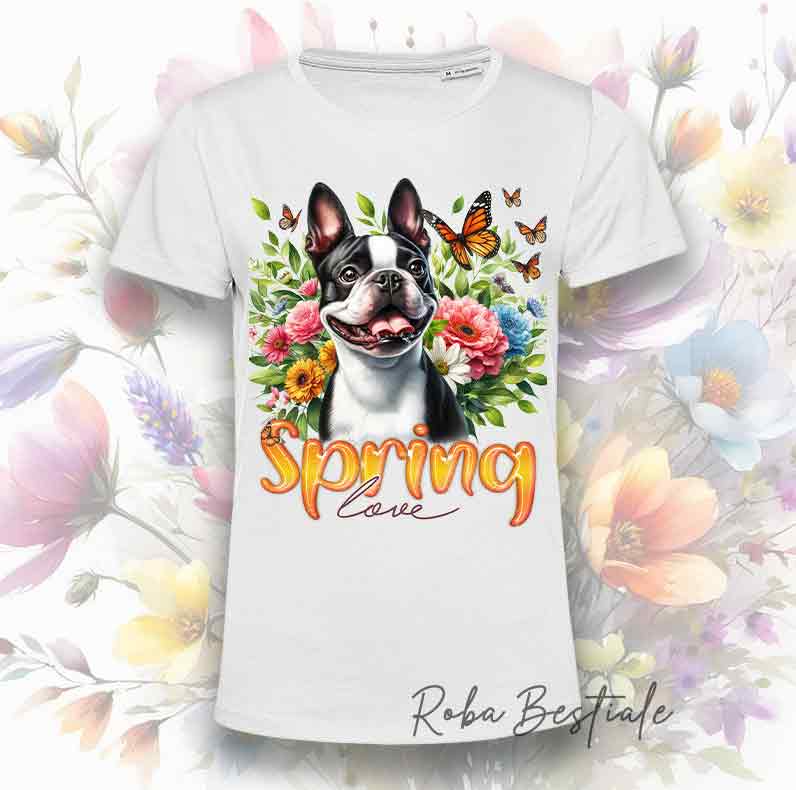 T-Shirt SPRING LOVE - BOSTON TERRIER Bianco & Nero
