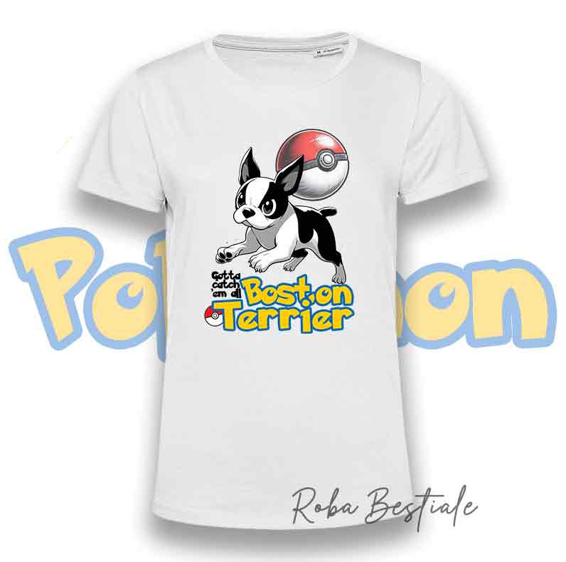 T-Shirt POKEMON - BOSTON TERRIER Bianco & Nero