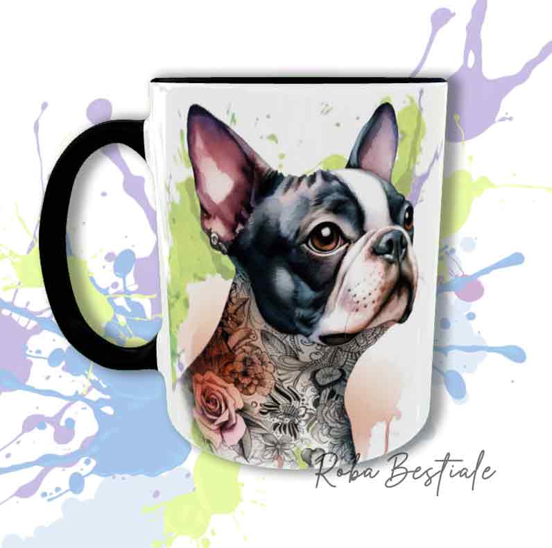 Tazza INKED SOUL - BOSTON TERRIER Bianco e Nero - In Ceramica, 330 ml