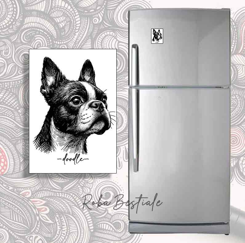 Magnete DOODLE - BOSTON TERRIER Bianco & Nero