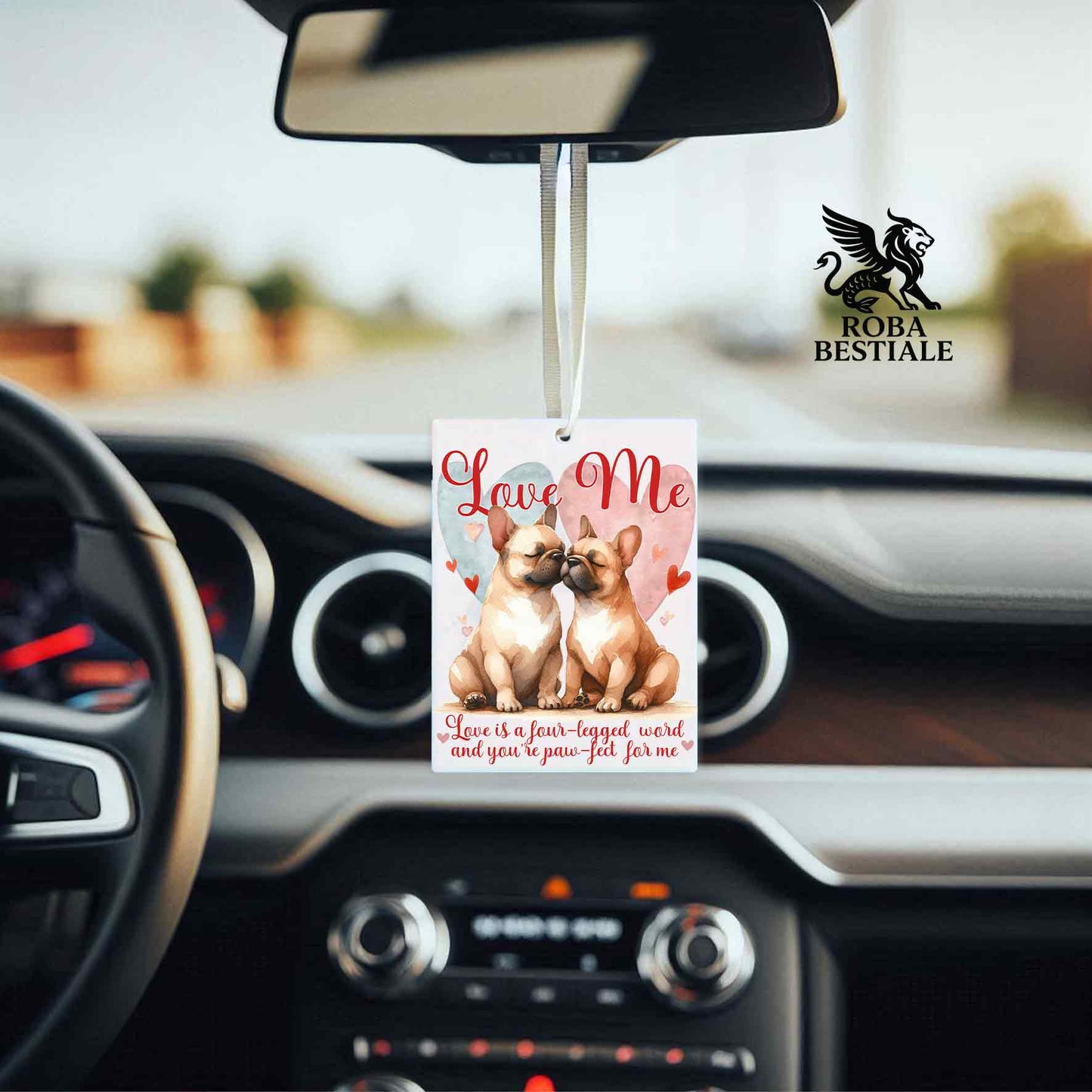 Deodorante Auto LOVE ME - BOULEDOGUE FRANCAIS Fulvo - In Feltro, con cordino - 7,5 x 10 cm