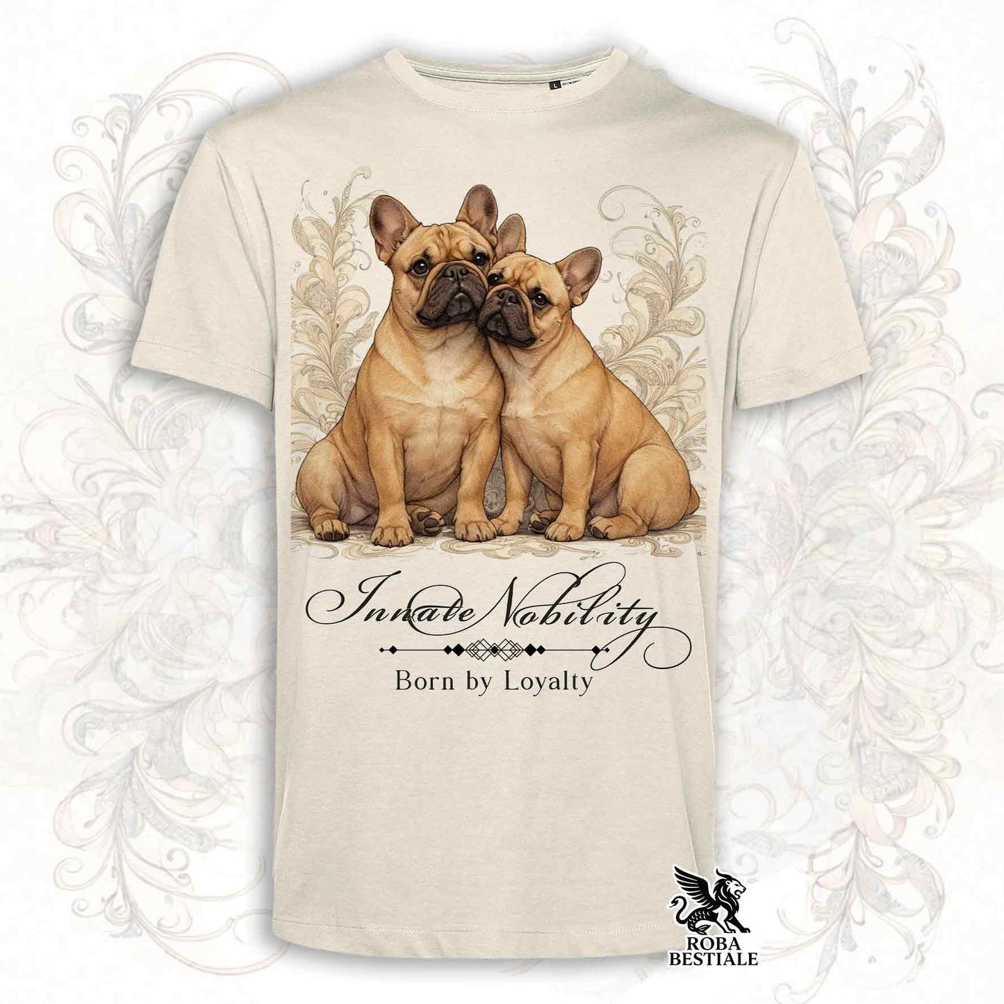 T-Shirt NOBILITY - BOULEDOGUE FRANCAIS Fulvo - Bianca o Beige, da Uomo o da Donna - dalla XS alla 5XL