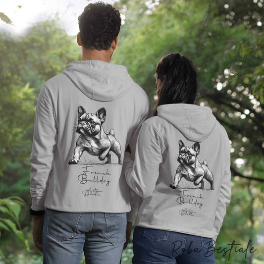 Felpa ACTION DOODLE - BOULEDOGUE FRANCAIS Fulvo - Unisex - Grigia - dalla XS alla 3XL