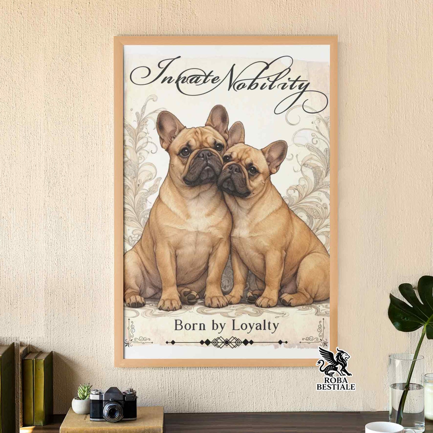 Quadretto NOBILITY - BOULEDOGUE FRANCAIS Fulvo - Con cornice in legno, formato A4