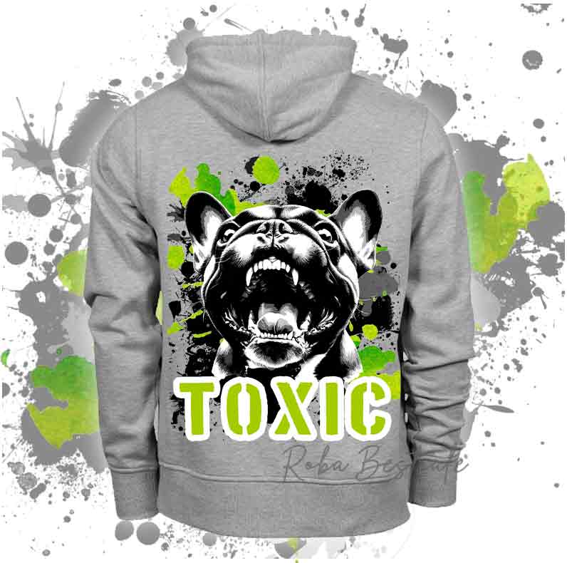 Felpa Invernale TOXIC - BOULEDOGUE FRANCAIS - Con Cappuccio, Unisex - Grigia - dalla XS alla 3XL