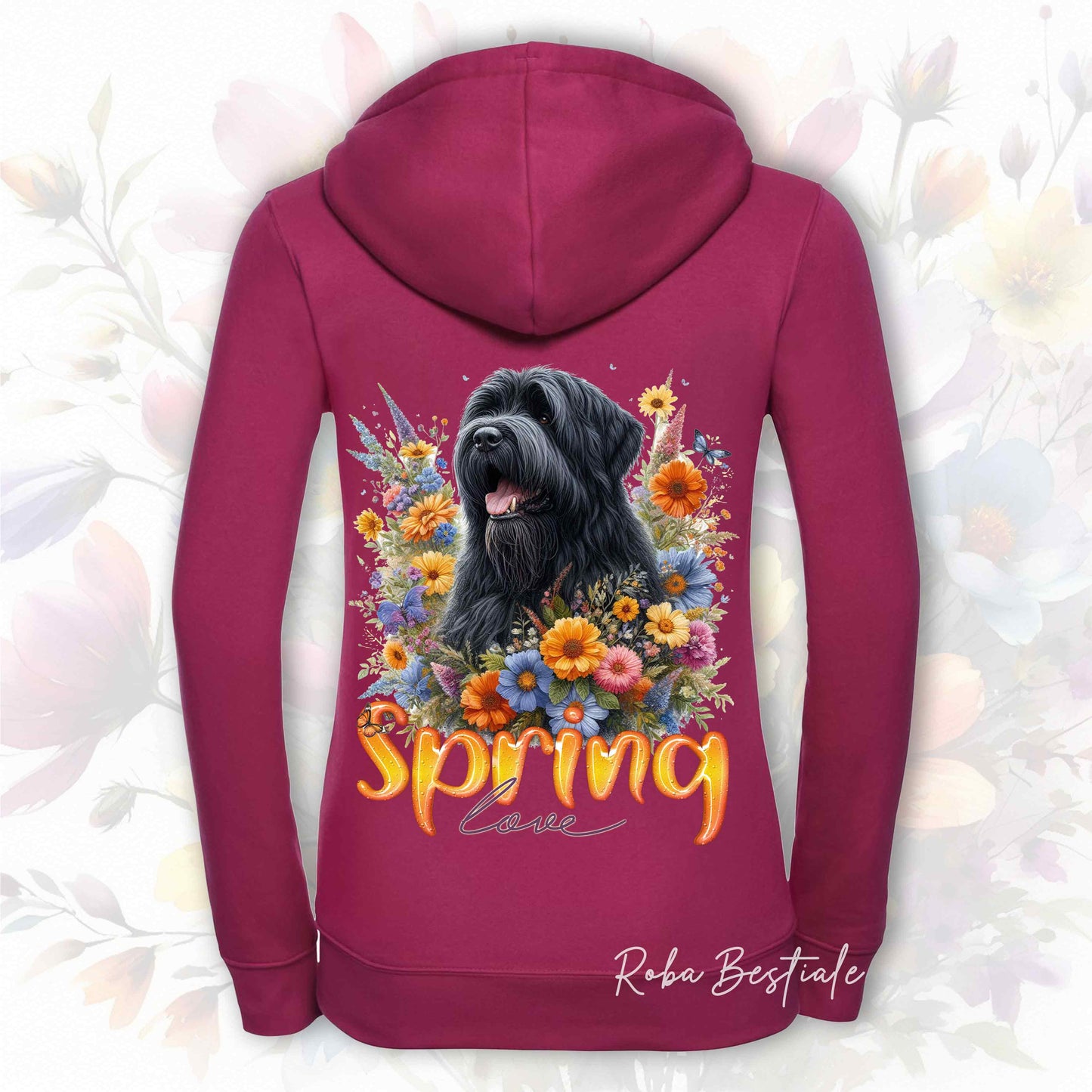 Felpa SPRING LOVE - BOVARO DELLE FIANDRE - Con Cappuccio e Full Zip, Uomo o Donna, in tanti colori - dalla XS alla 5XL