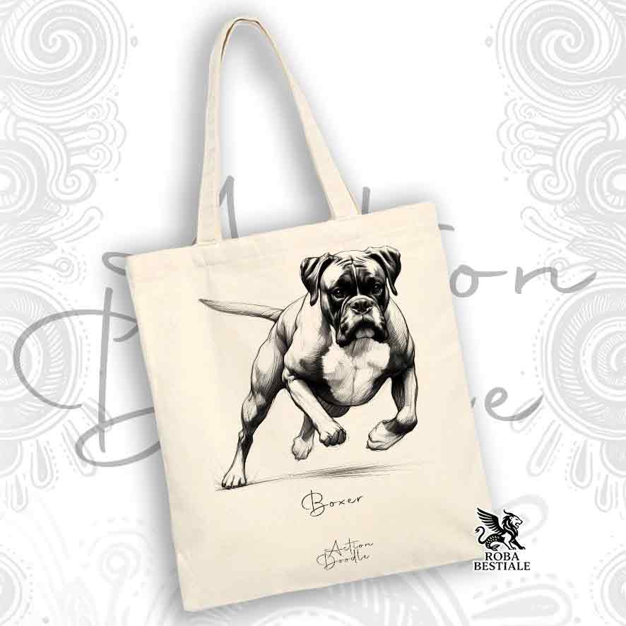 Tote Bag ACTION DOODLE - BOXER Fulvo - 100% Cotone - Bianca o Beige