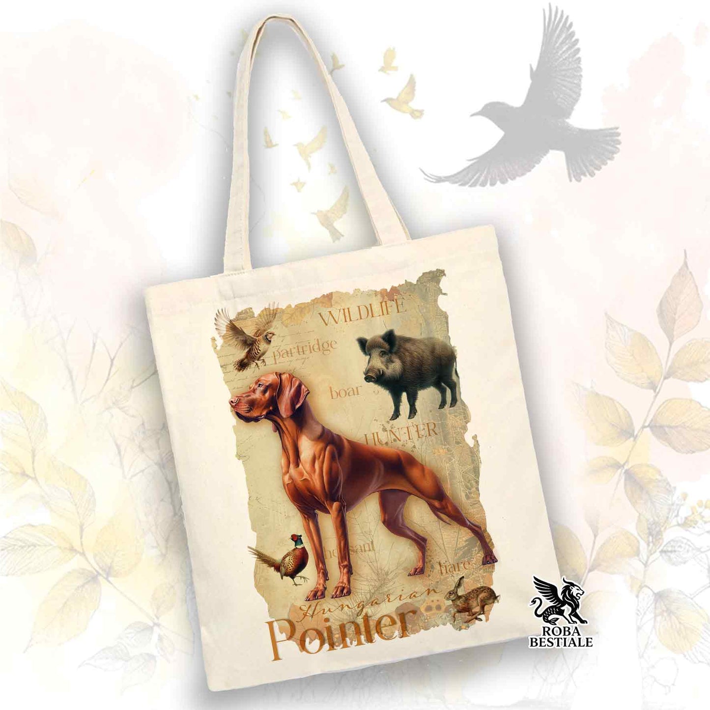 Tote Bag FIELD LEGACY - BRACCO UNGHERESE a Pelo Corto - VIZSLA - 100% Cotone - Bianca o Beige