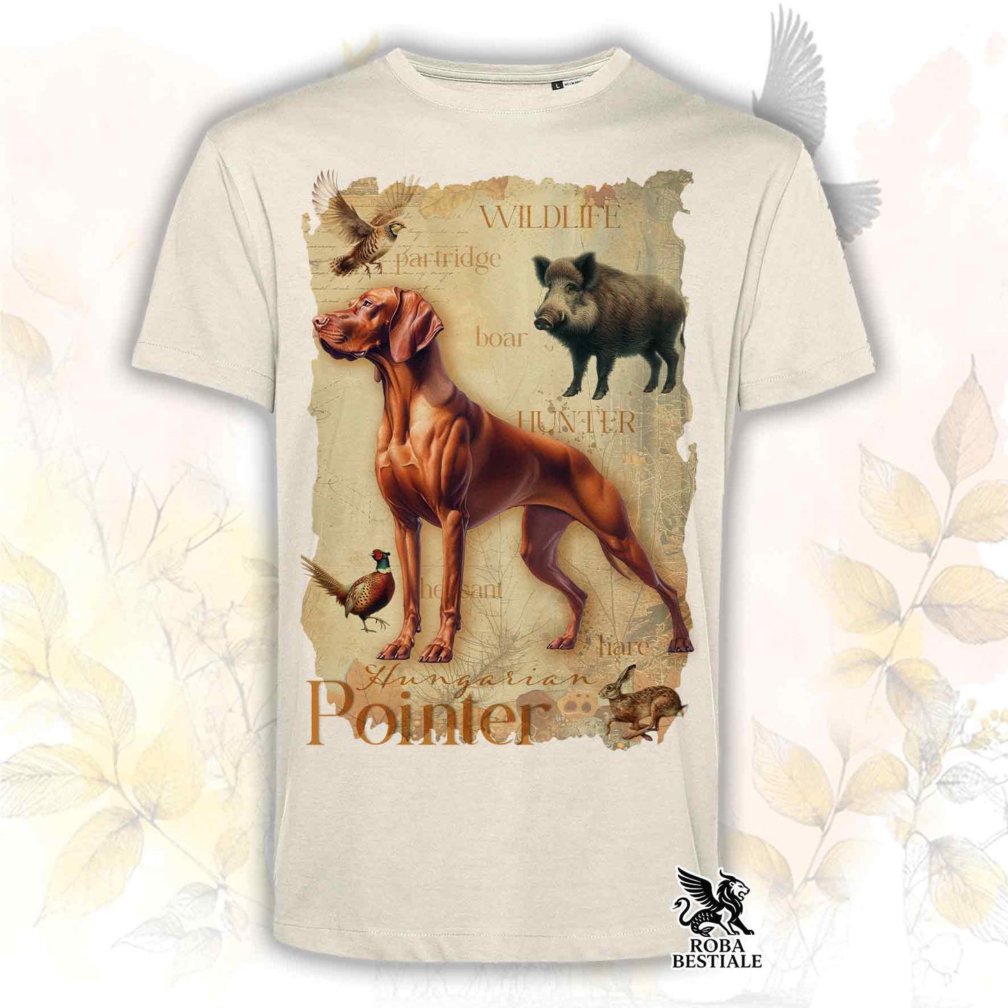 T-Shirt FIELD LEGACY - BRACCO UNGHERESE a Pelo Corto - VIZSLA - Bianca o Beige, da Uomo o da Donna - dalla XS alla 5XL