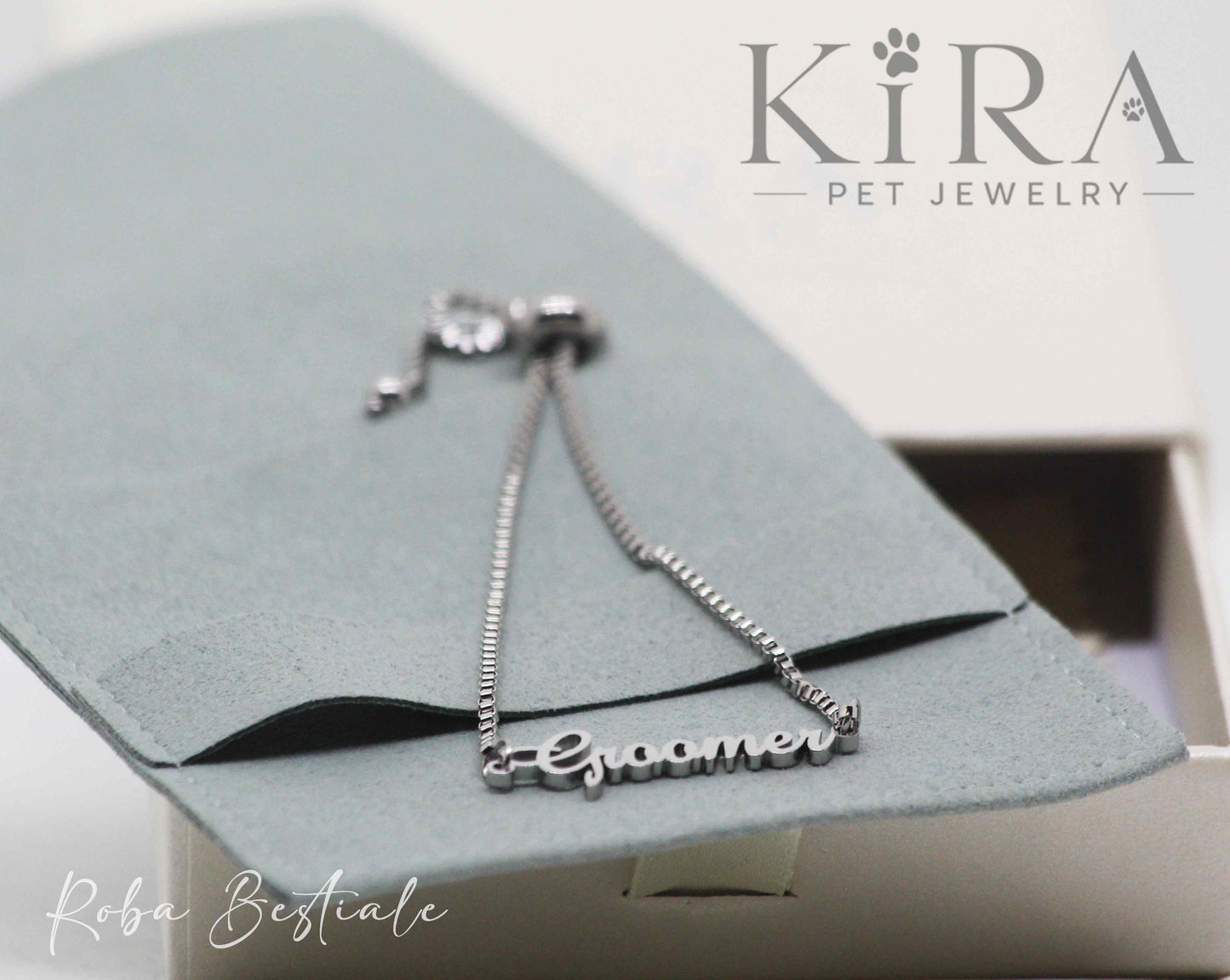 Bracciale KIRA PET JEWERLY - Modello OLIVE - GROOMER - In Acciaio Inox color SILVER