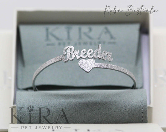 Bracciale KIRA PET JEWERLY - Modello HARSH - BREEDER - Fascia rigida In Acciaio Inox color SILVER - Effetto "frosted"