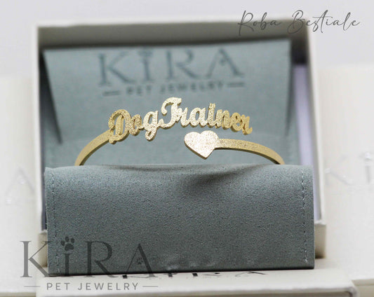 Bracciale KIRA PET JEWERLY - Modello HARSH - DOG TRAINER - Fascia rigida In Acciaio Inox color ORO - Effetto "frosted"