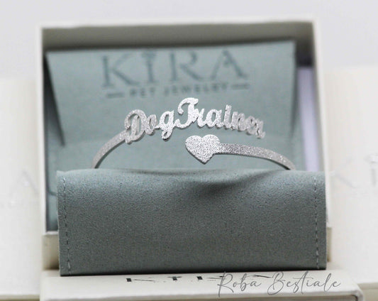 Bracciale KIRA PET JEWERLY - Modello HARSH - DOG TRAINER - Fascia rigida In Acciaio Inox color SILVER - Effetto "frosted"