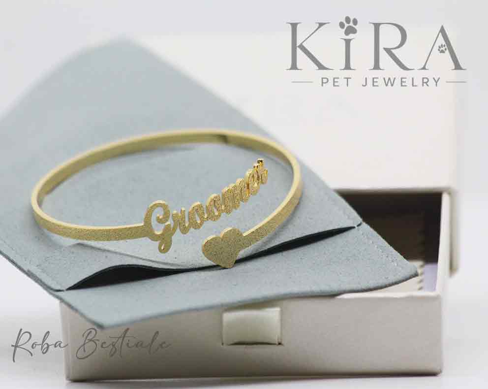 Bracciale KIRA PET JEWERLY - Modello HARSH - GROOMER - Fascia rigida In Acciaio Inox color ORO - Effetto "frosted"