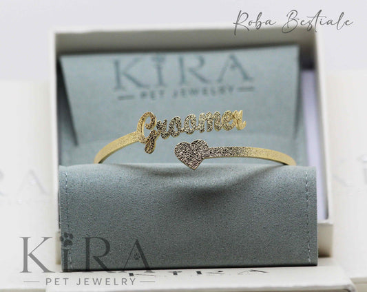 Bracciale KIRA PET JEWERLY - Modello HARSH - GROOMER - Fascia rigida In Acciaio Inox color ORO - Effetto "frosted"