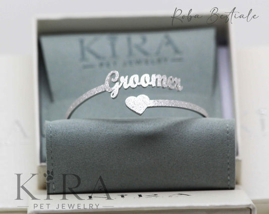 Bracciale KIRA PET JEWERLY - Modello HARSH - GROOMER - Fascia rigida In Acciaio Inox color SILVER - Effetto "frosted"