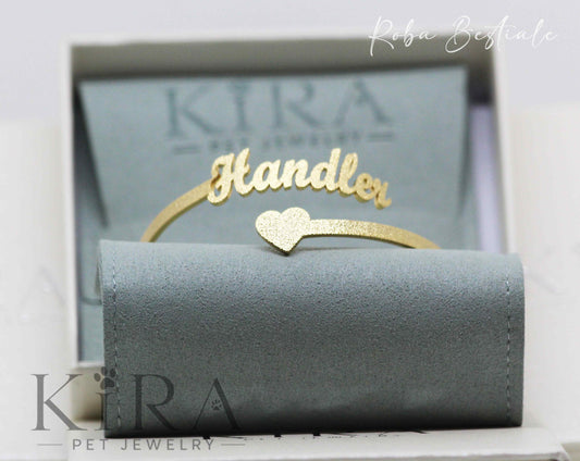 Bracciale KIRA PET JEWERLY - Modello HARSH - HANDLER - Fascia rigida In Acciaio Inox color ORO - Effetto "frosted"