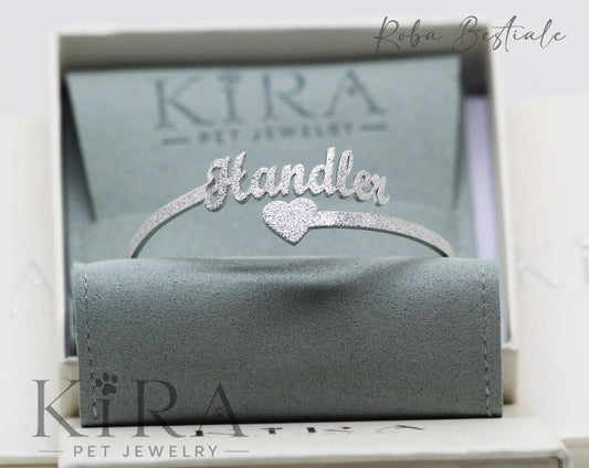 Bracciale KIRA PET JEWERLY - Modello HARSH - HANDLER - Fascia rigida In Acciaio Inox color SILVER - Effetto "frosted"