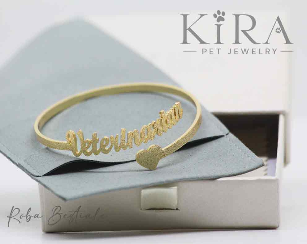 Bracciale KIRA PET JEWERLY - Modello HARSH - VETERINARIAN - Fascia rigida In Acciaio Inox color ORO - Effetto "frosted"