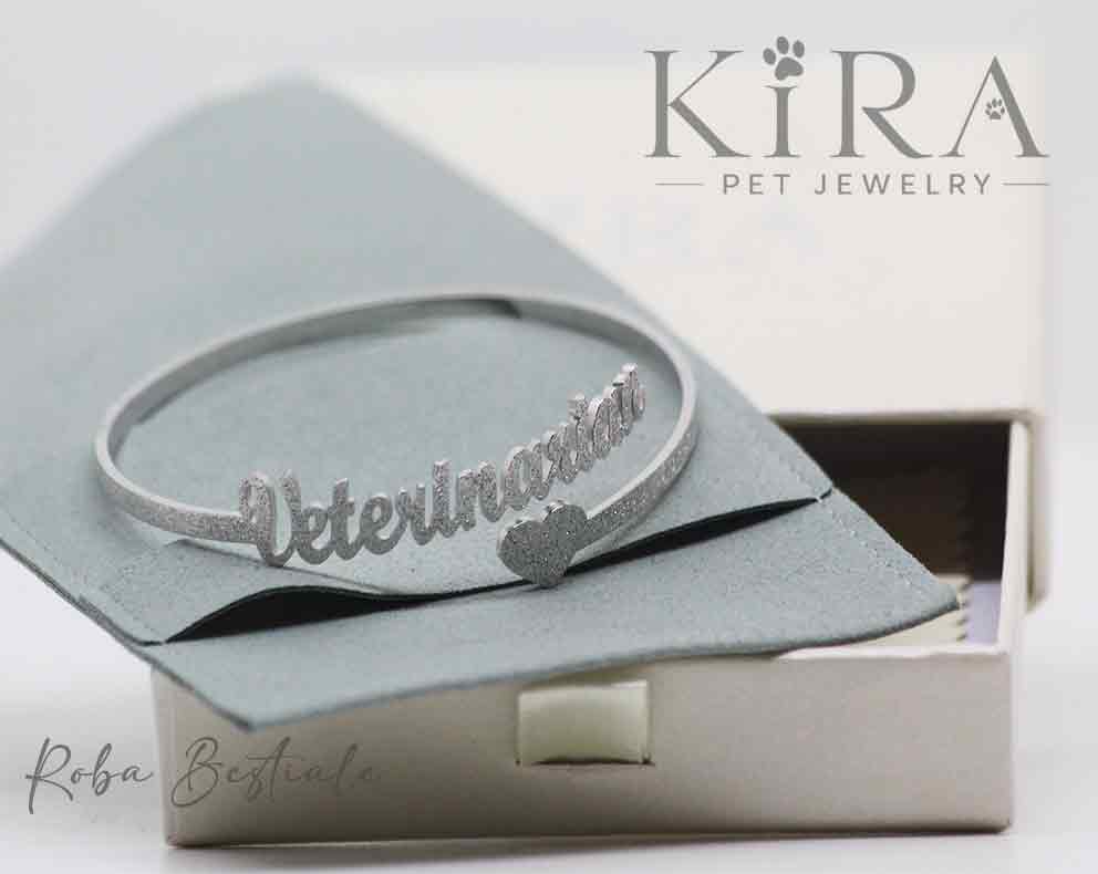 Bracciale KIRA PET JEWERLY - Modello HARSH - VETERINARIAN - Fascia rigida In Acciaio Inox color SILVER - Effetto "frosted"