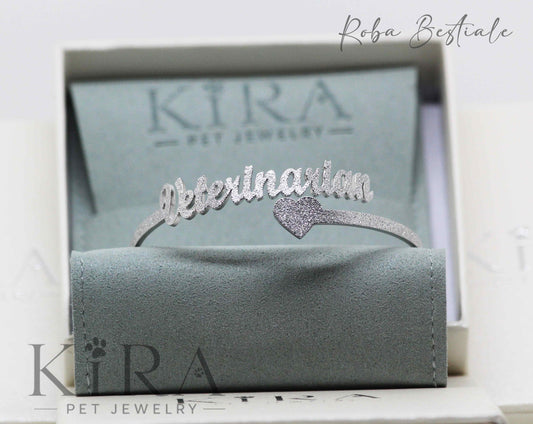 Bracciale KIRA PET JEWERLY - Modello HARSH - VETERINARIAN - Fascia rigida In Acciaio Inox color SILVER - Effetto "frosted"