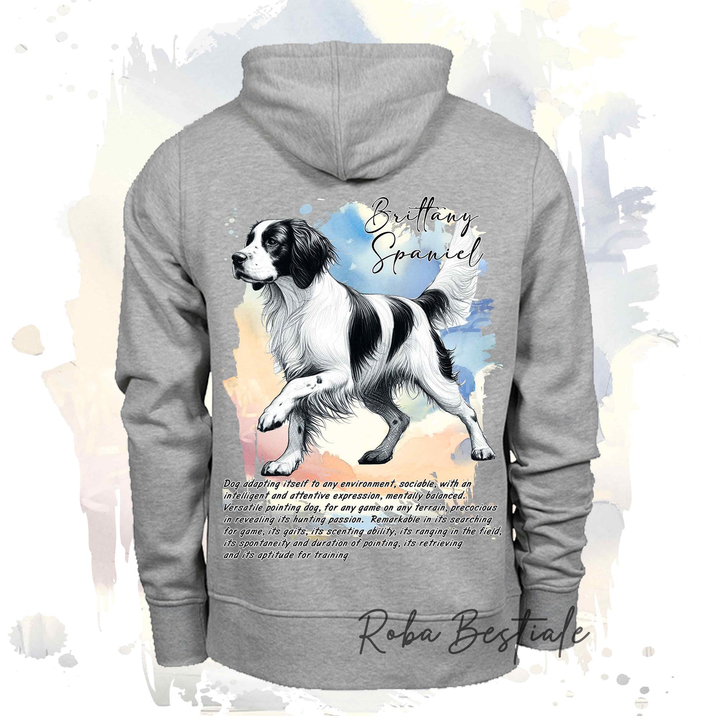 Felpa BEHAVIOR - EPAGNEUL BRETON o BRITTANY SPANIEL Bianco Nero - Standard FCI - Unisex - Grigia - dalla XS alla 3XL