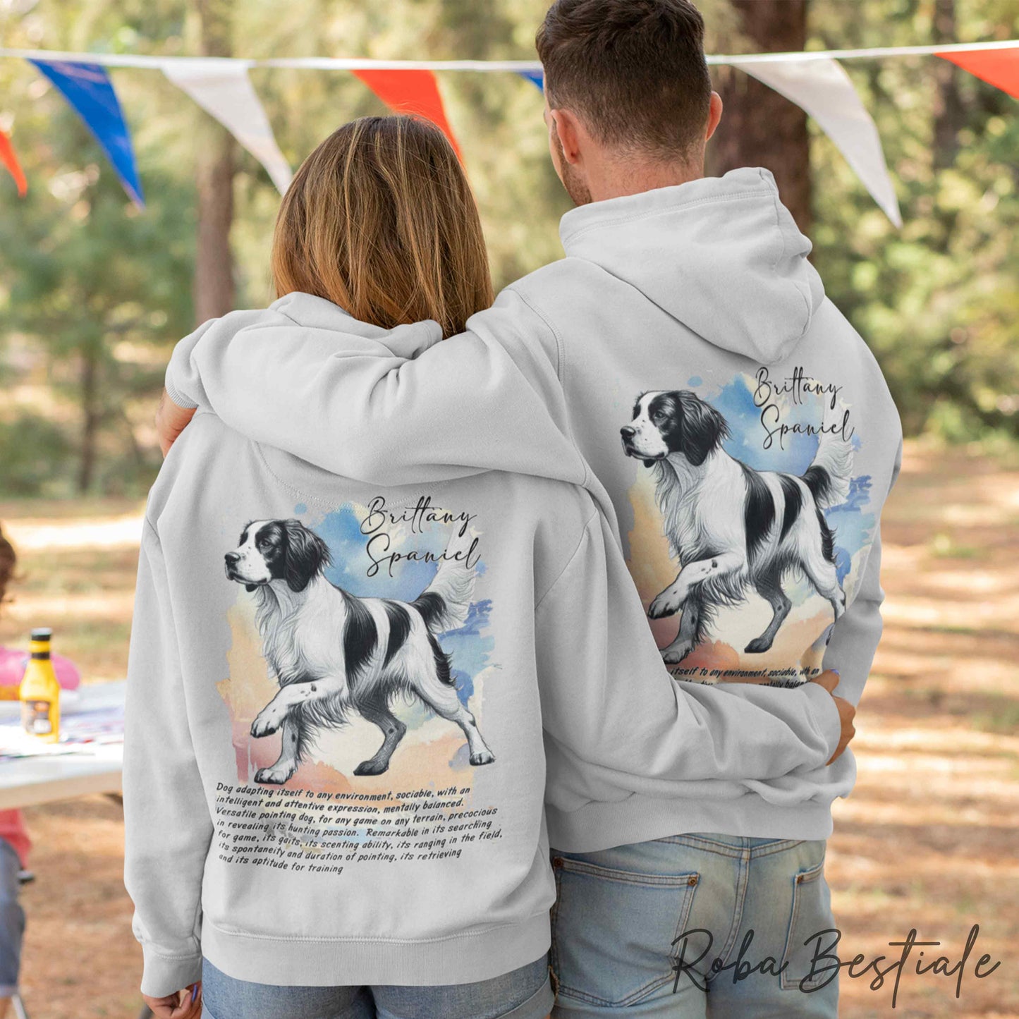 Felpa BEHAVIOR - EPAGNEUL BRETON o BRITTANY SPANIEL Bianco Nero - Standard FCI - Unisex - Grigia - dalla XS alla 3XL