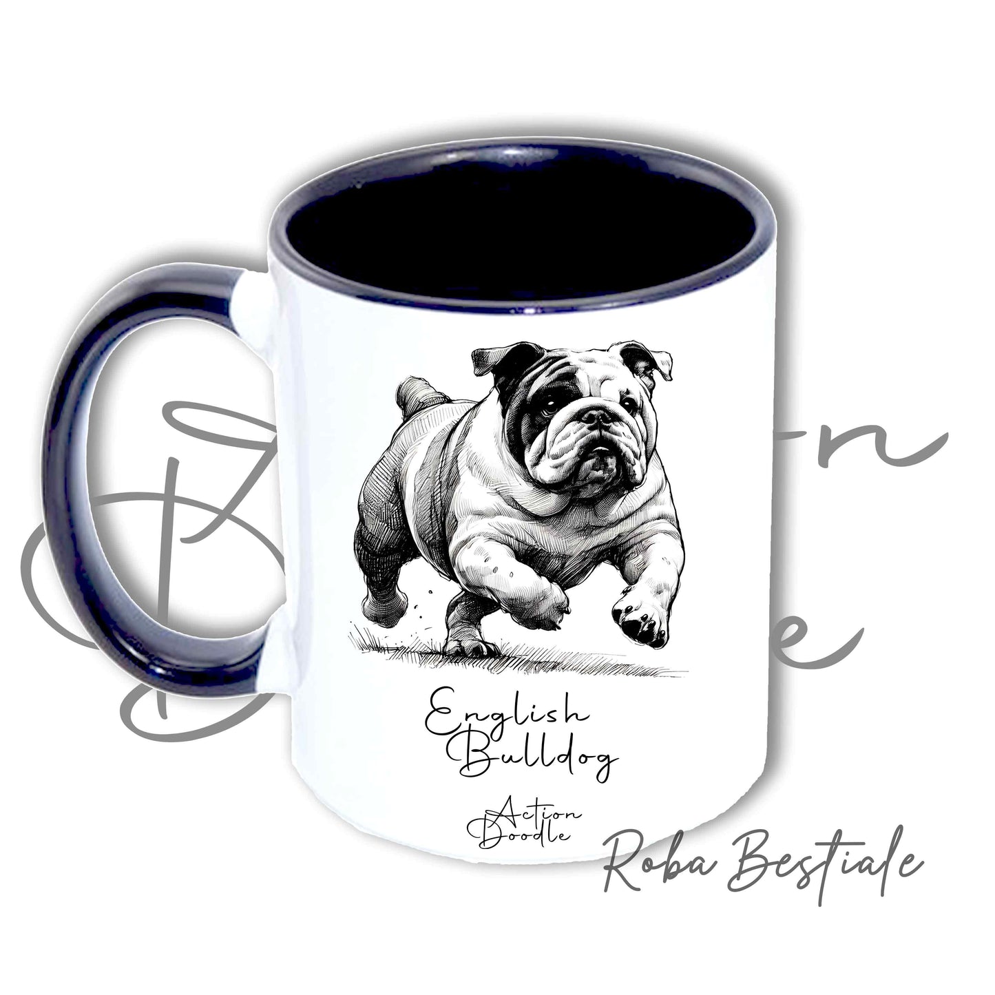 Tazza ACTION DOODLE - BULLDOG INGLESE 1 - In Ceramica, con manico e interno colorati - 330 ml