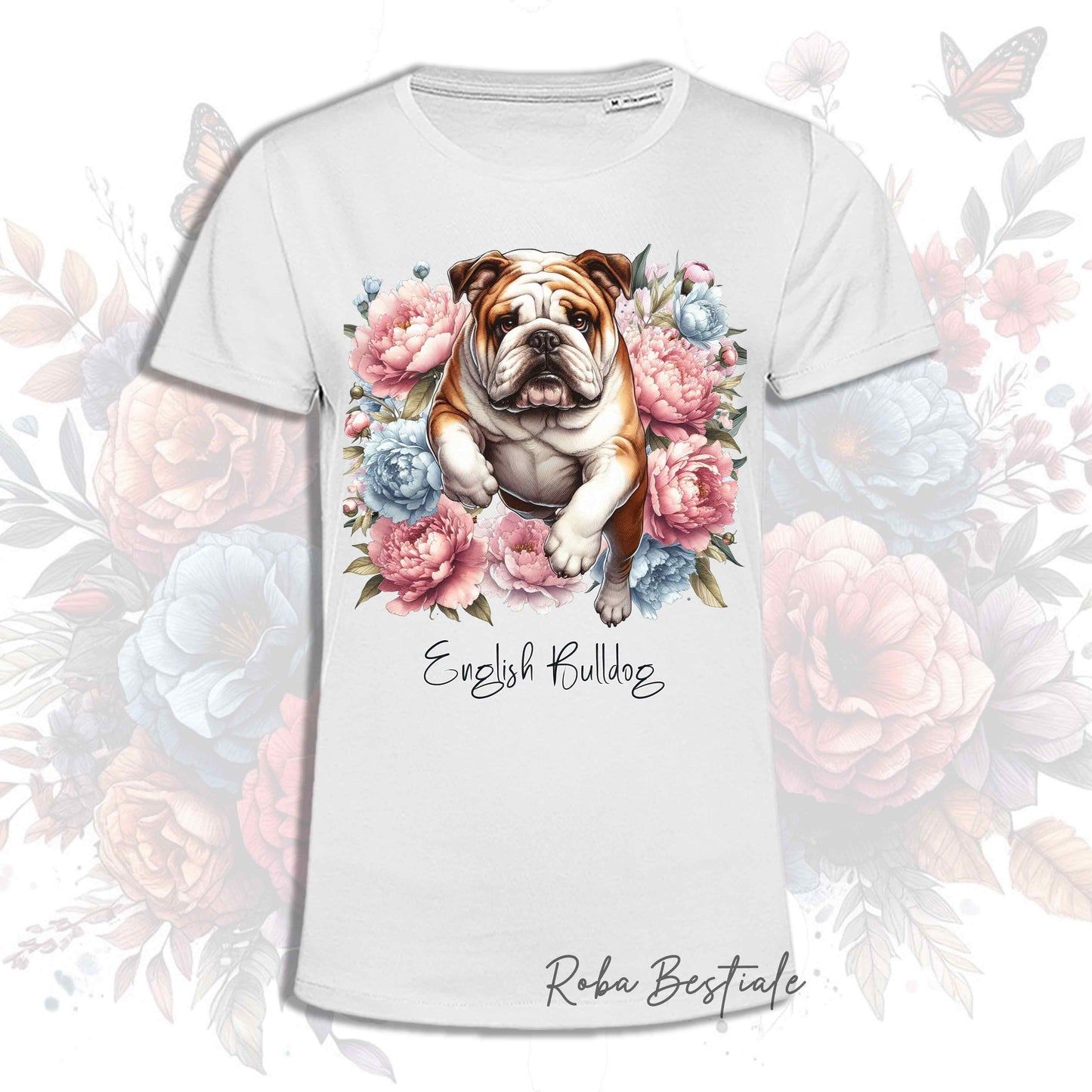T-Shirt PEONY - BULLDOG INGLESE Bianco e Fulvo - Bianca, Uomo o Donna - dalla XS alla 5XL