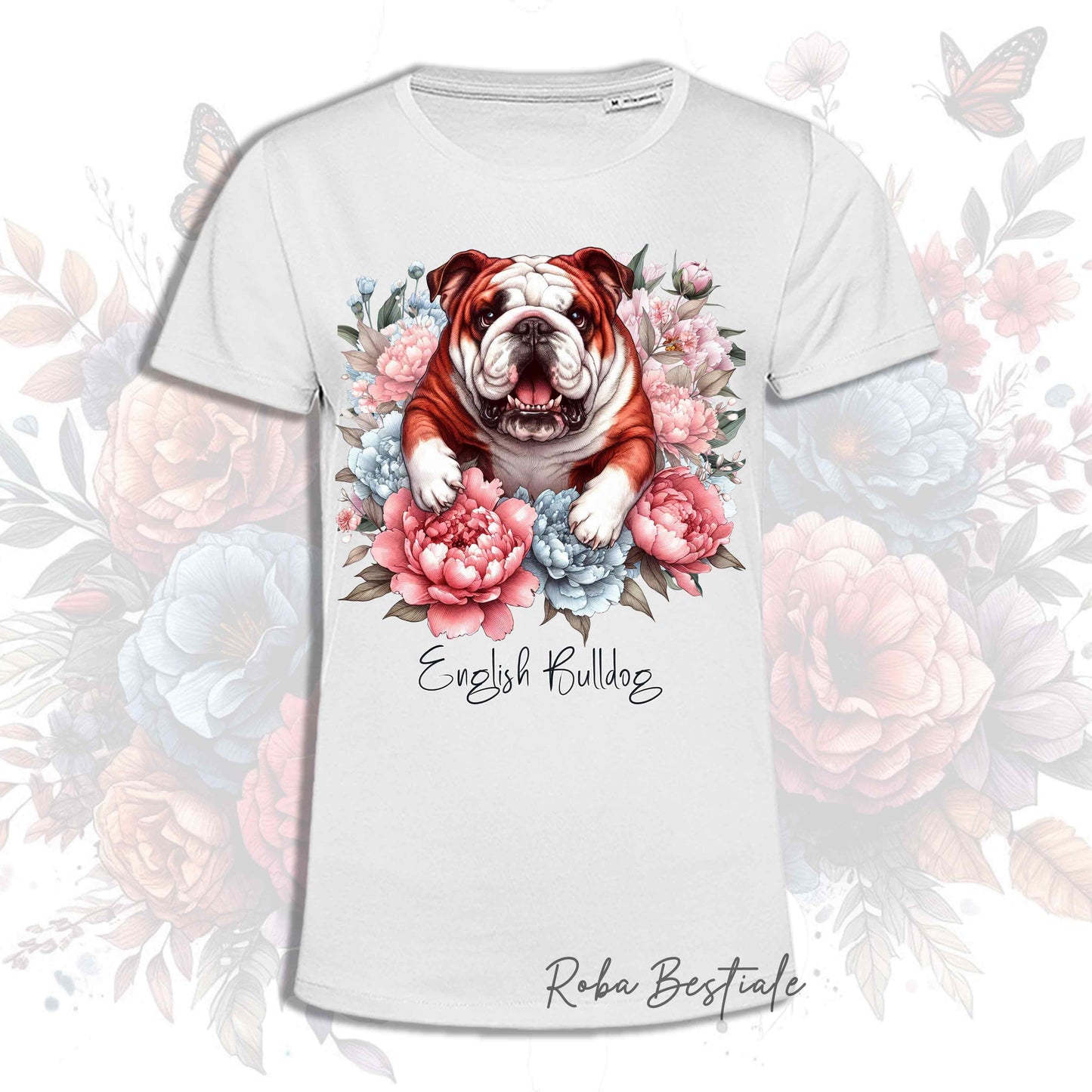 T-Shirt PEONY - BULLDOG INGLESE Bianco e Rosso - Bianca, Uomo o Donna - dalla XS alla 5XL