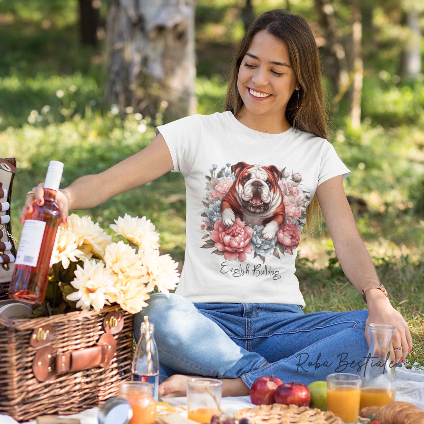 T-Shirt PEONY - BULLDOG INGLESE Bianco e Rosso - Bianca, Uomo o Donna - dalla XS alla 5XL