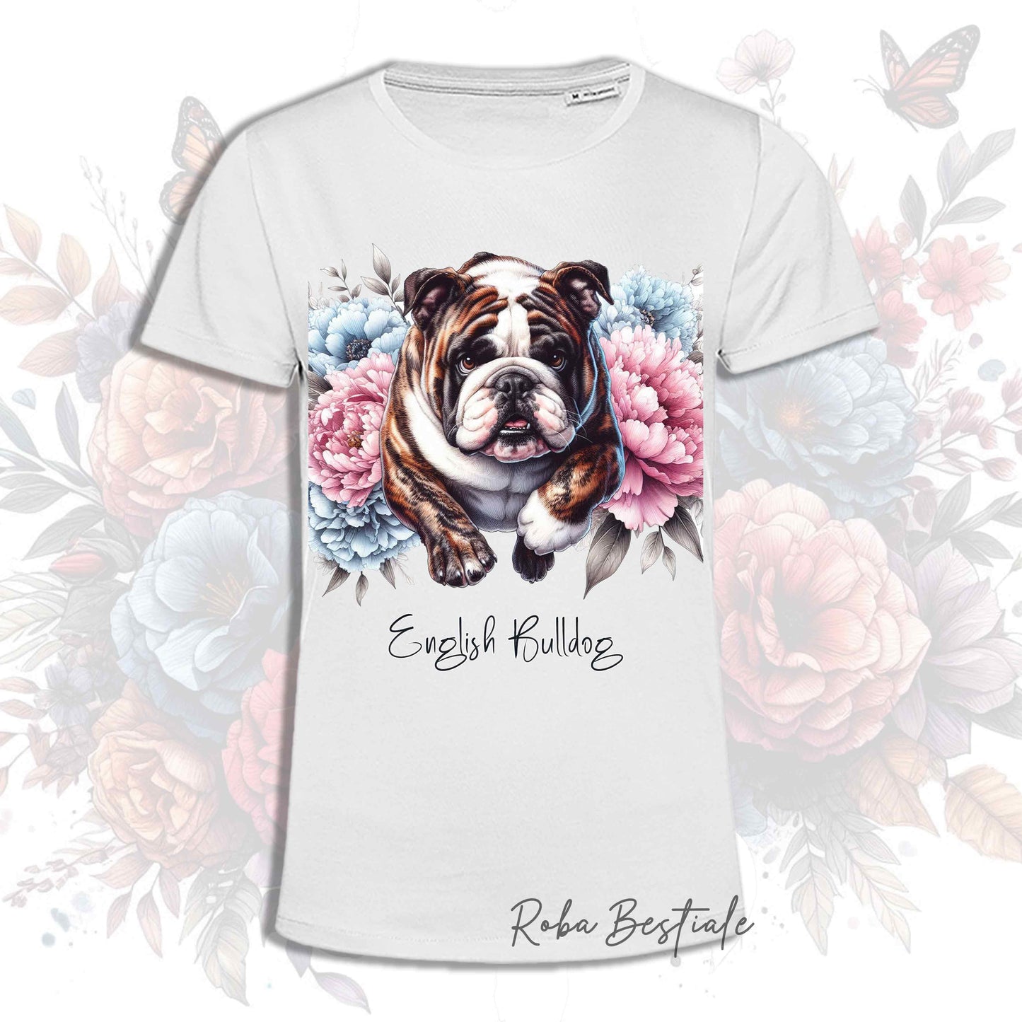 T-Shirt PEONY - BULLDOG INGLESE Bianco e Tigrato - Bianca, Uomo o Donna - dalla XS alla 5XL