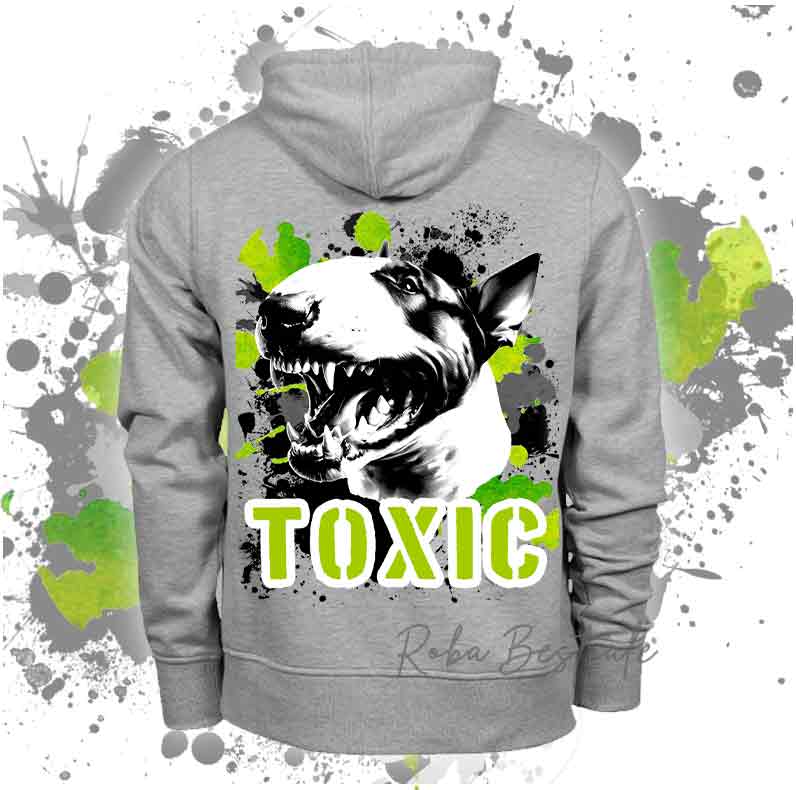 Felpa Invernale TOXIC - BULL TERRIER - Con Cappuccio, Unisex - Grigia - dalla XS alla 3XL