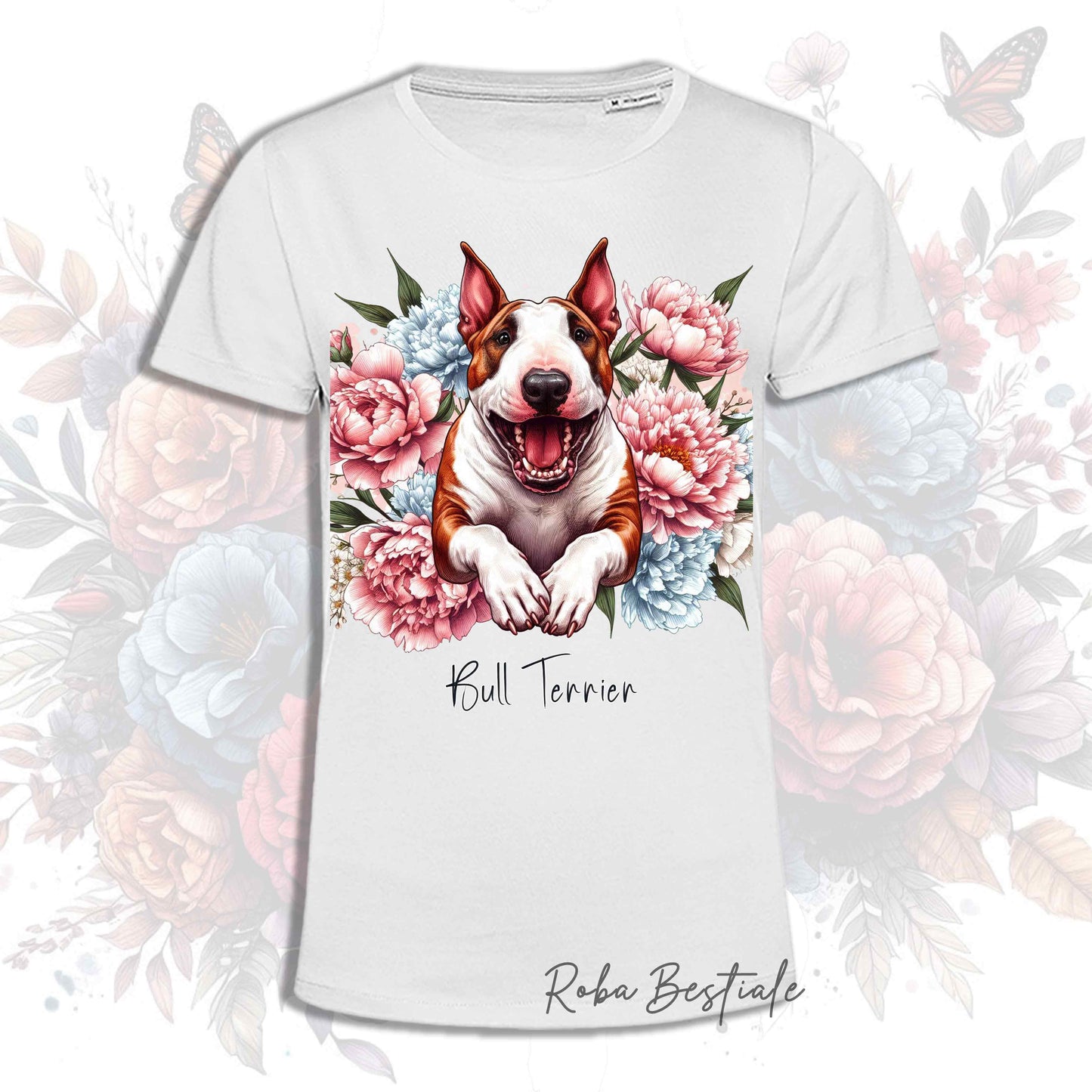 T-Shirt PEONY - BULL TERRIER Rosso - Bianca, Uomo o Donna - dalla XS alla 5XL