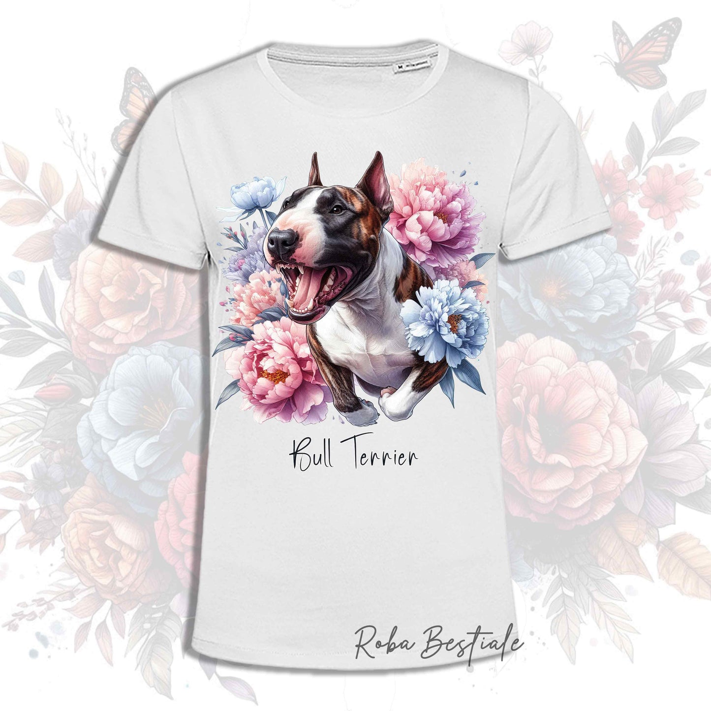 T-Shirt PEONY - BULL TERRIER Tigrato - Bianca, Uomo o Donna - dalla XS alla 5XL