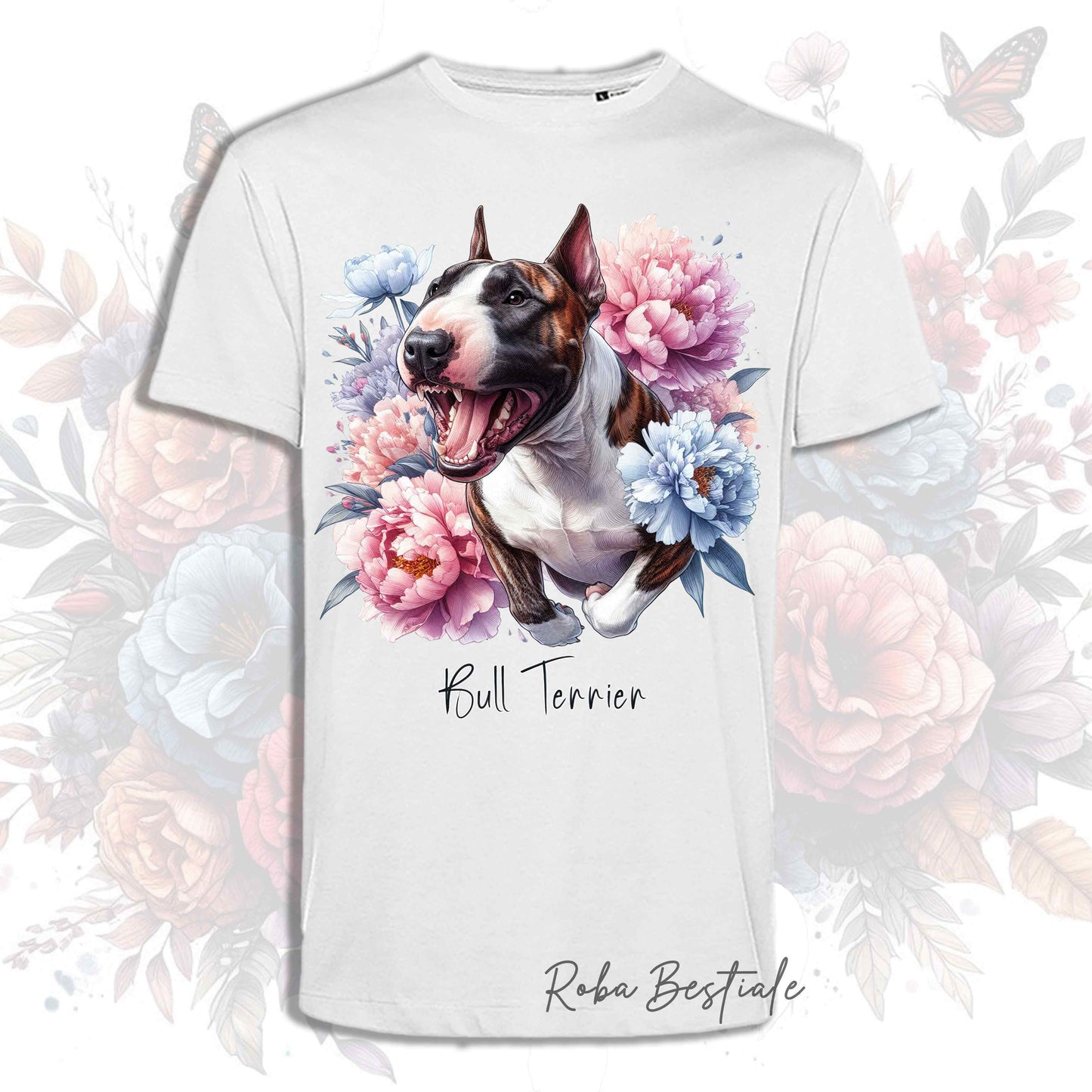 T-Shirt PEONY - BULL TERRIER Tigrato - Bianca, Uomo o Donna - dalla XS alla 5XL
