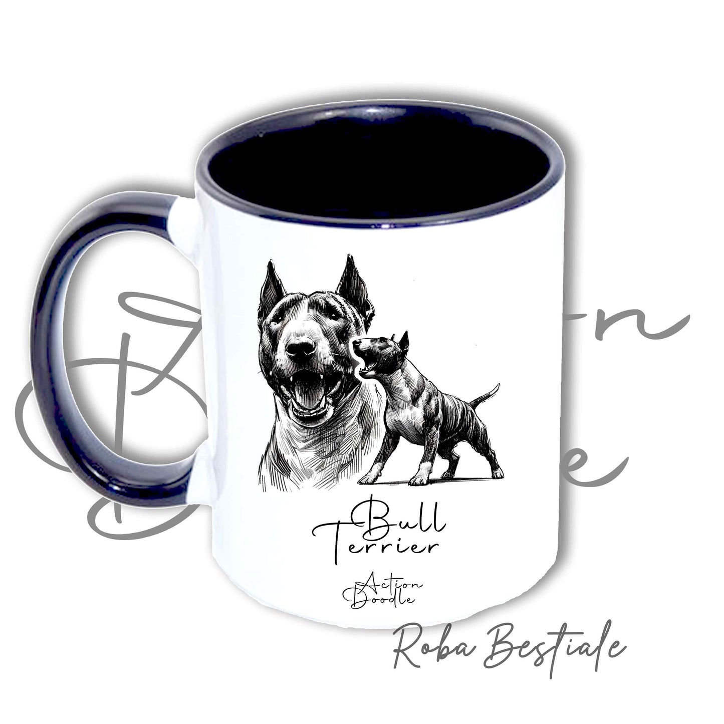 Tazza ACTION DOODLE - BULL TERRIER Tigrato 1 - In Ceramica, con manico e interno colorati - 330 ml