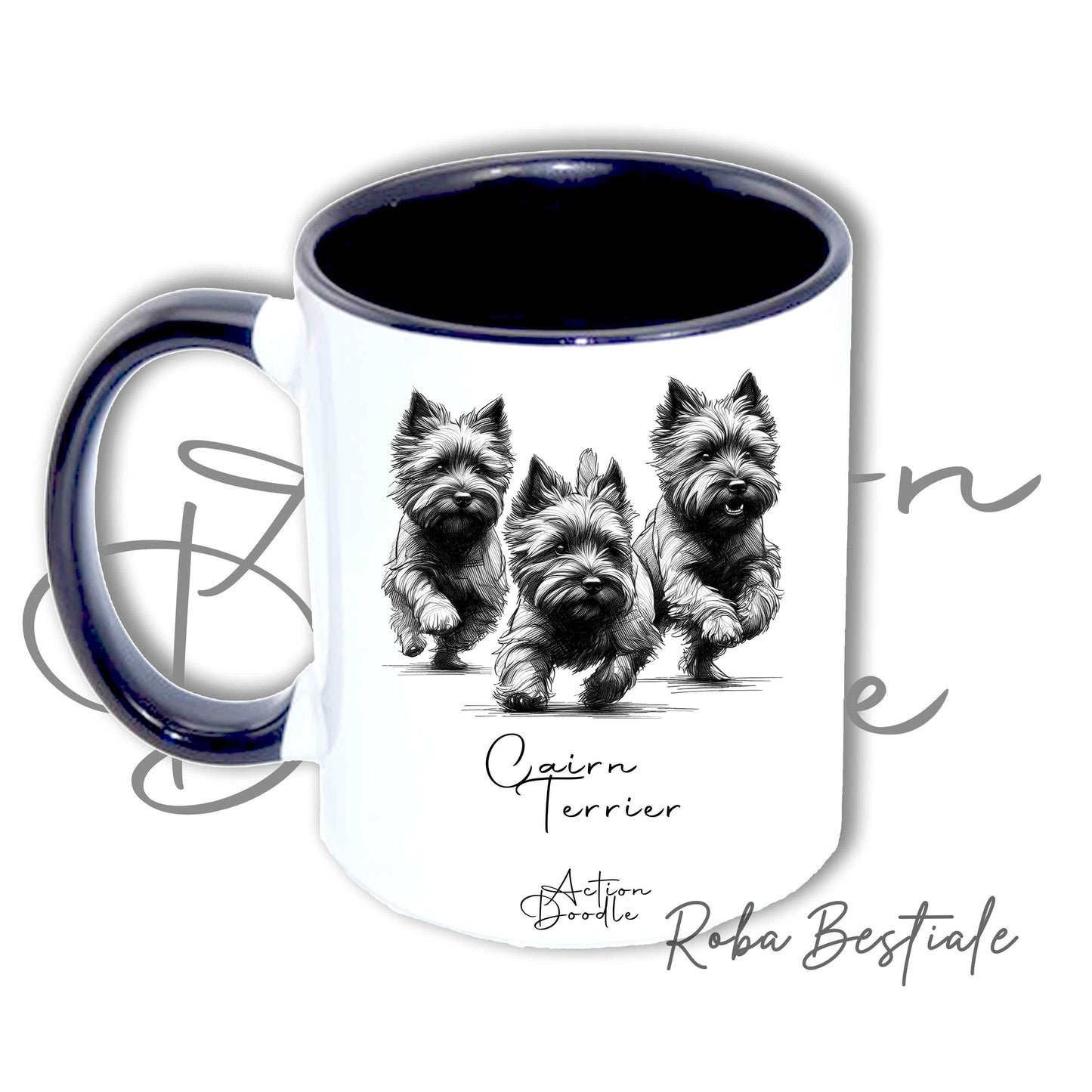 Tazza ACTION DOODLE - CAIRN TERRIER 1 - In Ceramica, con manico e interno colorati - 330 ml
