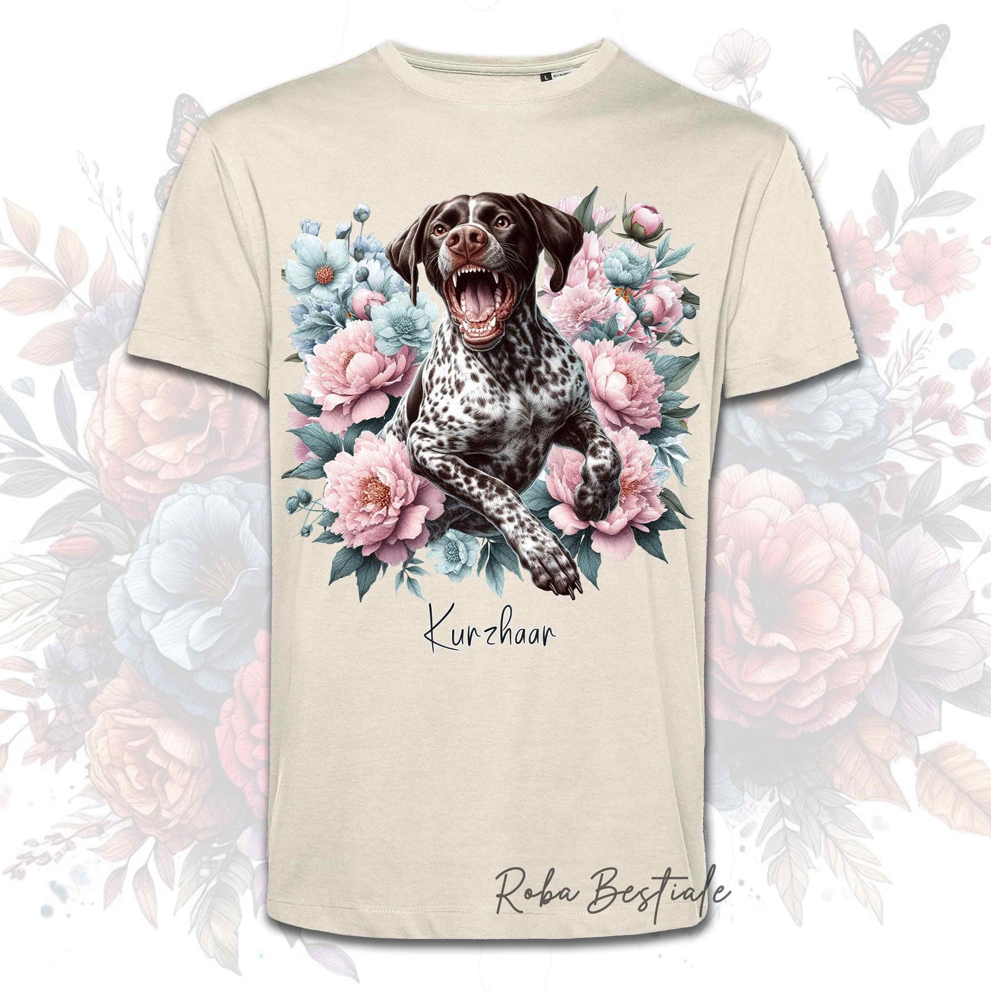 T-Shirt PEONY - CANE DA FERMA TEDESCO A PELO CORTO - KURZHAAR - Roano Marrone - Bianca o Beige, dalla XS alla 5XL