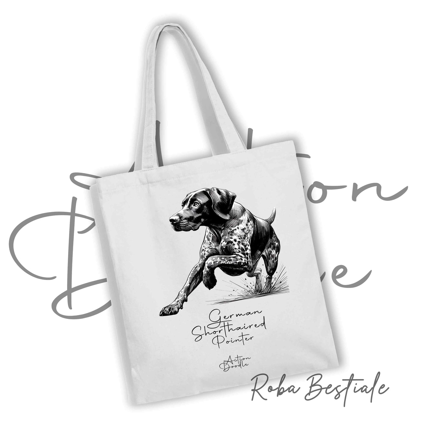 Shopper ACTION DOODLE - CANE DA FERMA TEDESCO A PELO CORTO - KURZHAAR 1 - Diversi colori disponibili, 100% Cotone