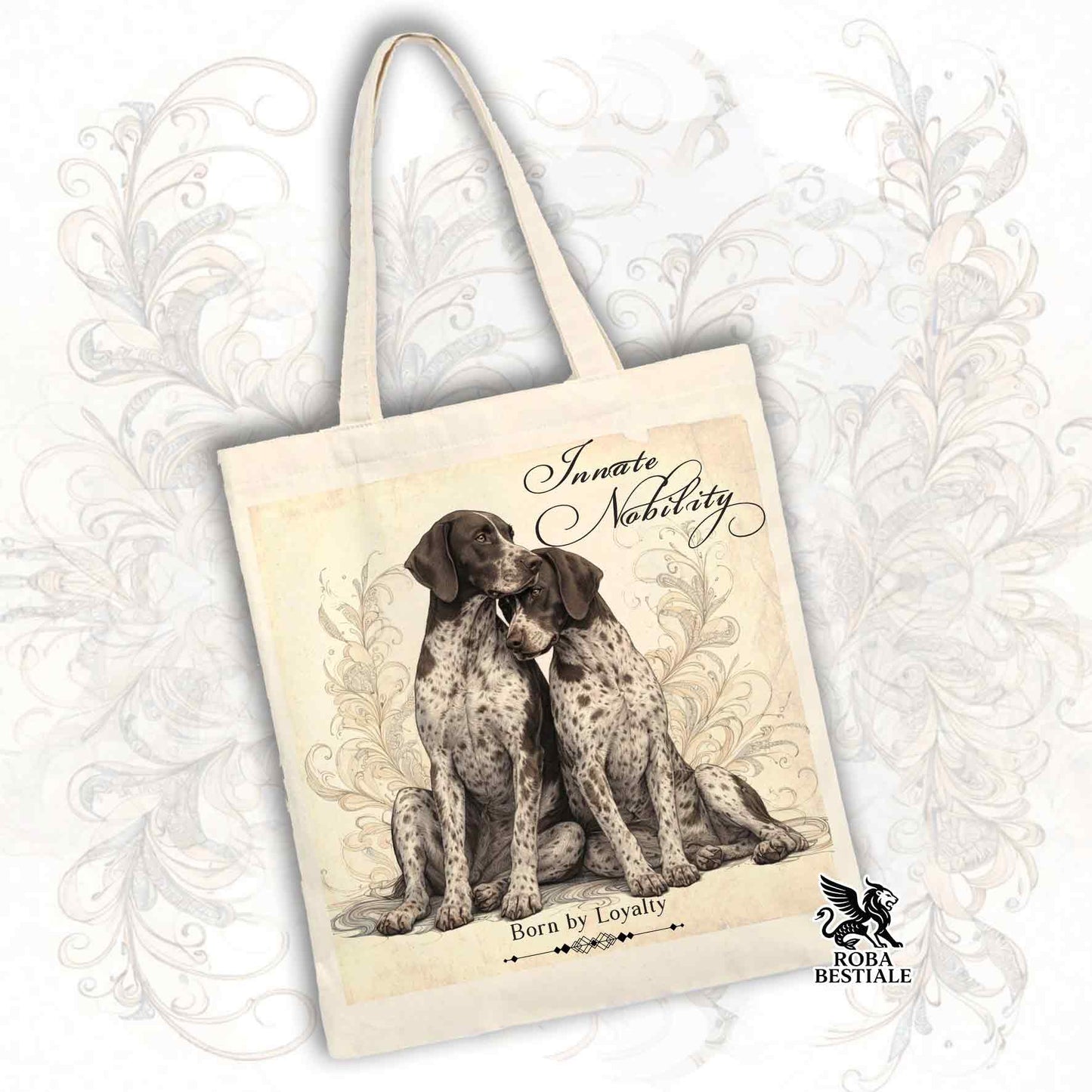 Tote Bag NOBILITY - CANE DA FERMA TEDESCO a Pelo Corto Roano Marrone - 100% Cotone - Bianca o Beige