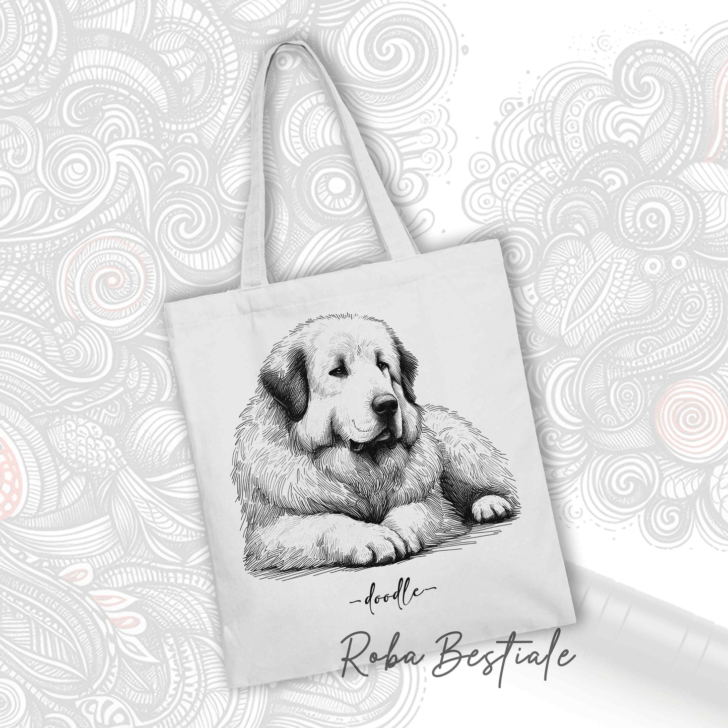 Shopper DOODLE Elegance - CANE DA MONTAGNA DEI PIRENEI - Diversi colori disponibili, 100% Cotone