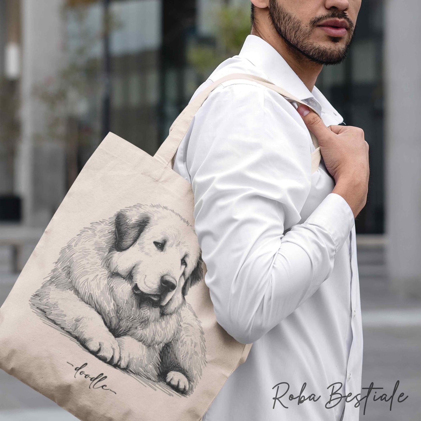 Shopper DOODLE Elegance - CANE DA MONTAGNA DEI PIRENEI - Diversi colori disponibili, 100% Cotone