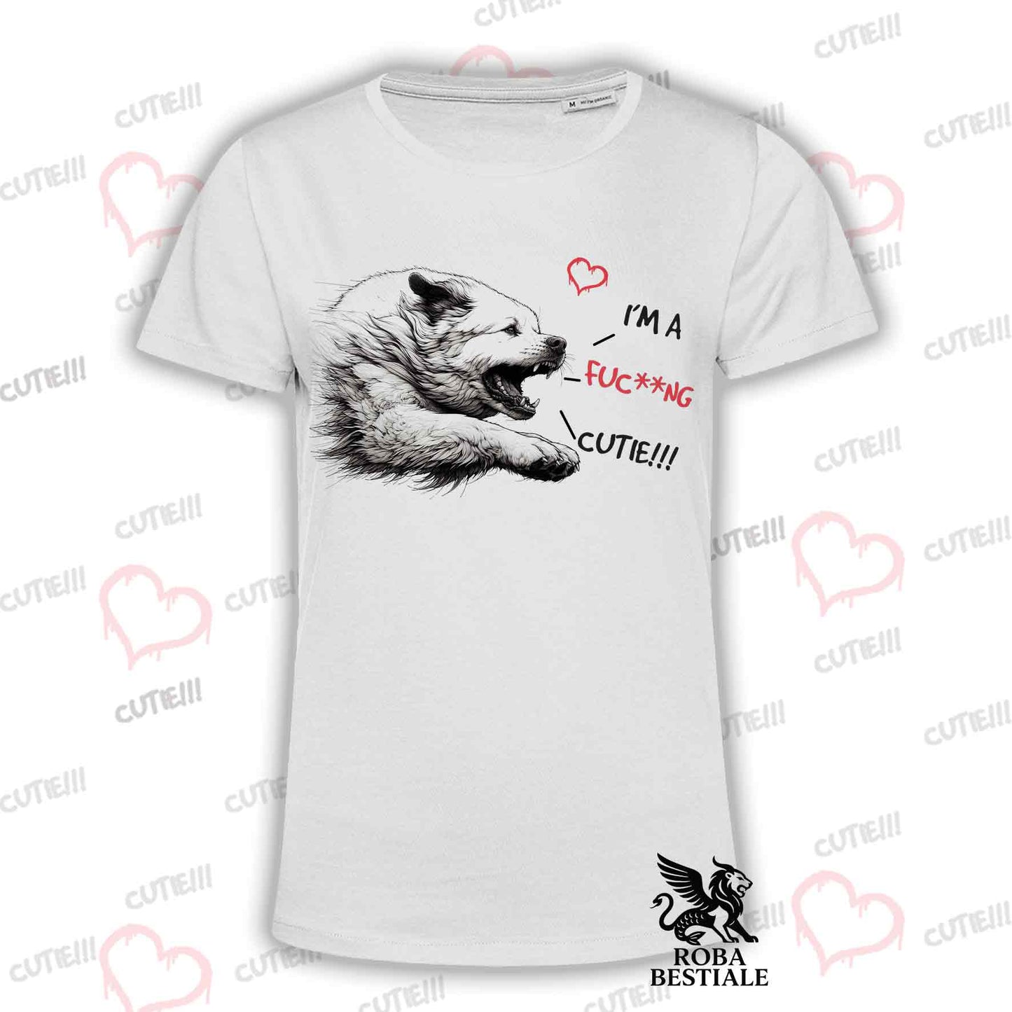 T-Shirt I'M A FUC**NG CUTIE - CANE DA MONTAGNA DEI PIRENEI - Bianca o Beige, da Uomo o da Donna - dalla XS alla 5XL