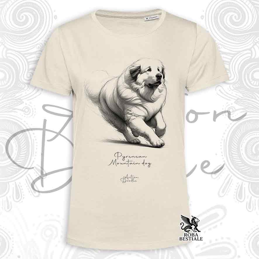 T-Shirt ACTION DOODLE - CANE DA MONTAGNA DEI PIRENEI - Bianca o Beige, da Uomo o da Donna - dalla XS alla 5XL