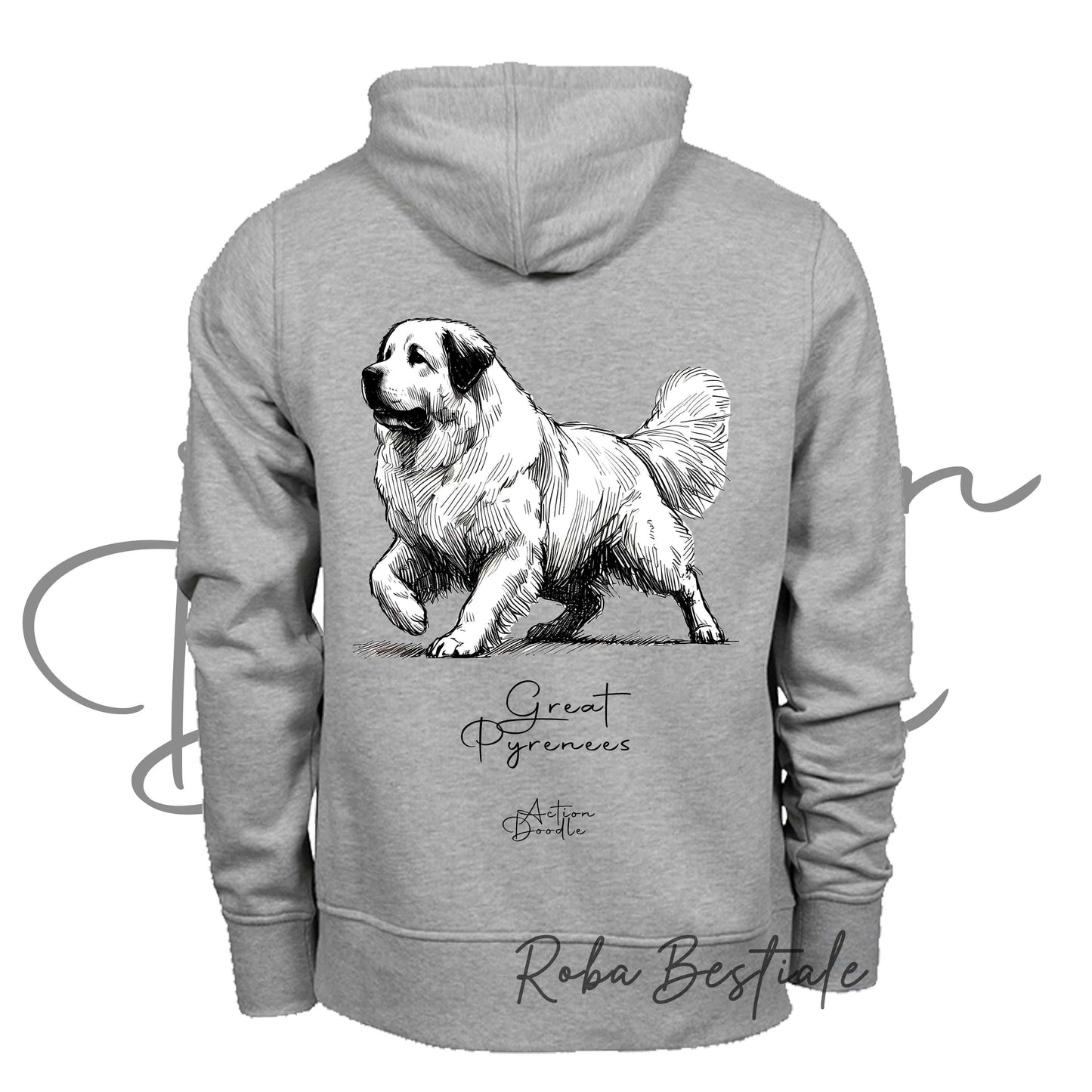 Felpa ACTION DOODLE - CANE DA MONTAGNA DEI PIRENEI 1 - Unisex - Grigia - dalla XS alla 3XL