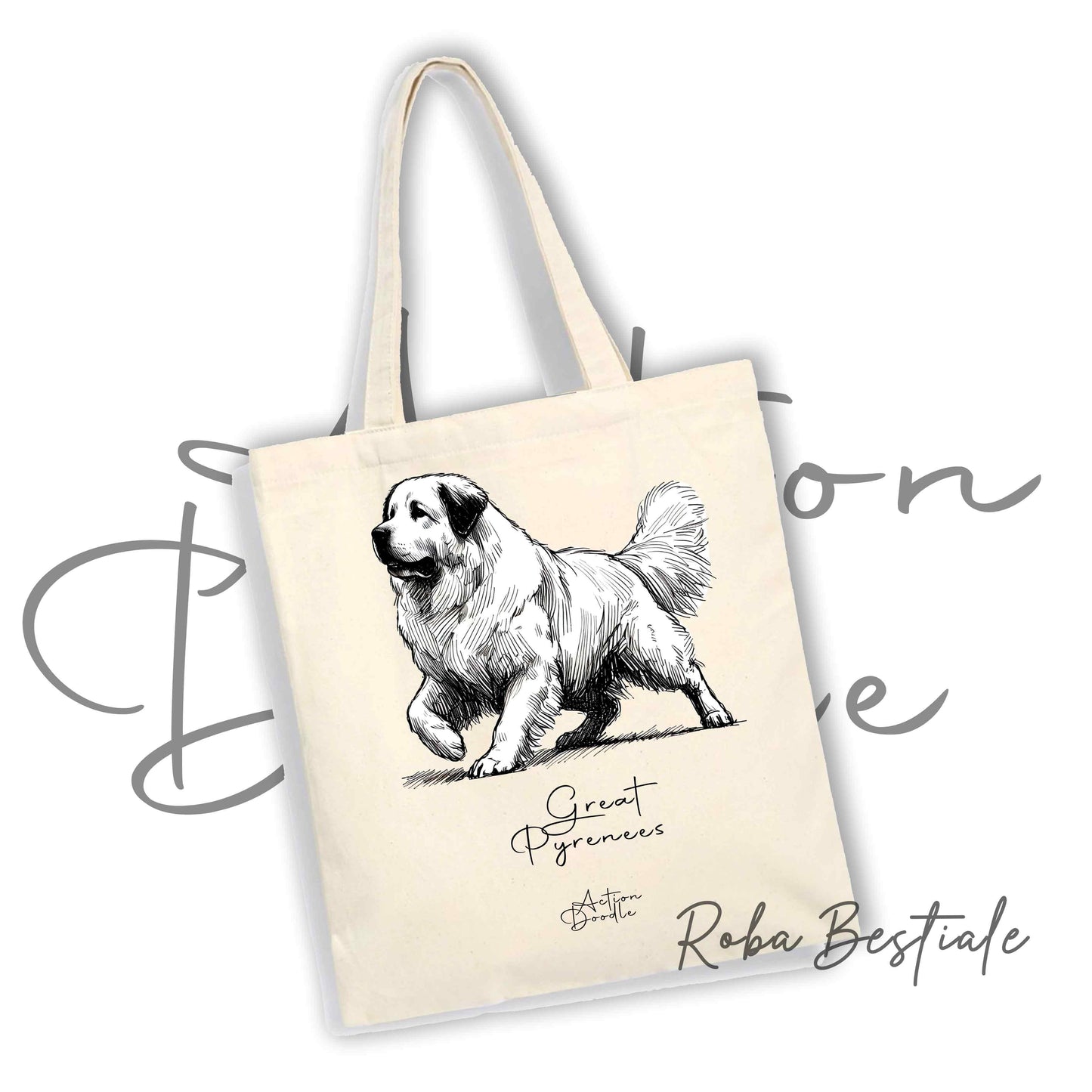 Shopper ACTION DOODLE - CANE DA MONTAGNA DEI PIRENEI 1 - Diversi colori disponibili, 100% Cotone
